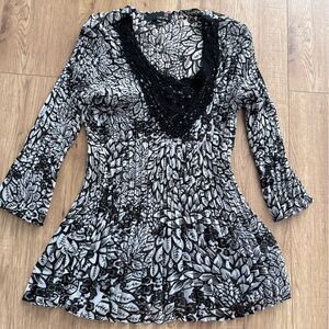 Elegant Black and White Floral Blouse